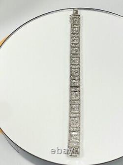 Art Deco Style CZ Bangle Bracelet Mill-grain in 925 Sterling Silver S271