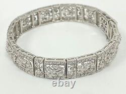 Art Deco Style CZ Bangle Bracelet Mill-grain in 925 Sterling Silver S271