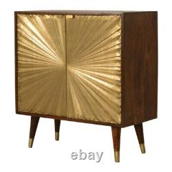 Art Deco Style Chestnut Wood & Brass Statement Side Board / Drinks Cabinet
