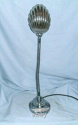Art Deco Style Chrome Gooseneck Lamp With Chrome Clam Shell Shade Rewired