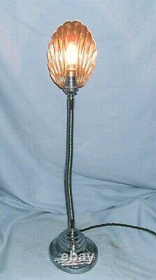 Art Deco Style Chrome Gooseneck Lamp With Chrome Clam Shell Shade Rewired