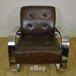 Art Deco Style Chrome & Leather Lounge Chair Karl EM Weber Design