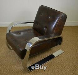 Art Deco Style Chrome & Leather Lounge Chair Karl EM Weber Design