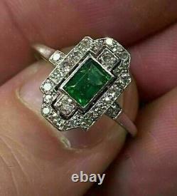 Art Deco Style Cluster Simulated Emerald Cocktail Engagement Ring In 925 Silver