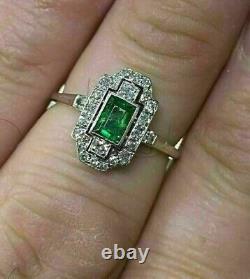 Art Deco Style Cluster Simulated Emerald Cocktail Engagement Ring In 925 Silver