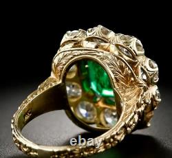Art Deco Style Cluster Simulated Emerald Floral Engagement Ring In 925 Silver