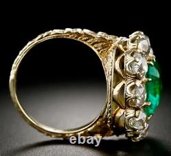 Art Deco Style Cluster Simulated Emerald Floral Engagement Ring In 925 Silver