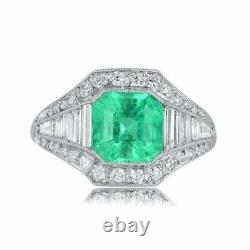 Art Deco Style Cluster Simulated Emerald Women's Engagement Ring In 925 Silver