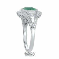 Art Deco Style Cluster Simulated Emerald Women's Engagement Ring In 925 Silver