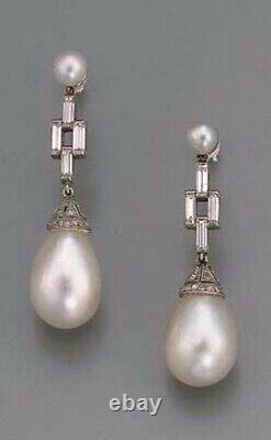 Art Deco Style Cultured Pearl 925 Sterling Silver Dangle Earrings CZ Jewelry