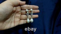 Art Deco Style Cultured Pearl 925 Sterling Silver Dangle Earrings CZ Jewelry