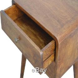 Art Deco Style Curved Edge Bedside Table Cabinet In Dark Wood Mid Century Legs