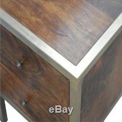 Art Deco Style Dark Wood & Gold Bedside Table With 2 Drawers And Gold Handles