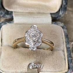 Art Deco Style Diamond ring 9ct yellow & White Gold Engagement Cluster ring UK L