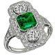Art Deco Style Emerald Lab-created Diamond Wedding & Engagement 925 Silver Ring