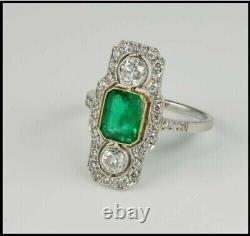 Art Deco Style Emerald Lab-Created Diamond Wedding & Engagement 925 Silver Ring