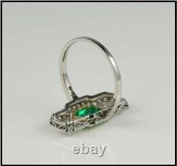 Art Deco Style Emerald Lab-Created Diamond Wedding & Engagement 925 Silver Ring