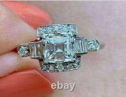 Art Deco Style Engagement Vintage Ring 14k Gold Finish 1.90 Ct Square Diamond