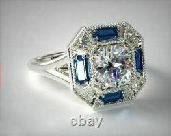 Art Deco Style European Cut Simulated Diamond Women's Wedding Ring In 925 Silver
