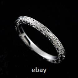 Art Deco Style Flat Solid Gold Engraved Crafted Milgrain Wedding Band 2mm Wide