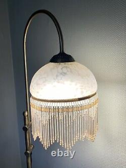 Art Deco Style Glass Tall Floor Lamp Beaded Marbled Frosted Glass Lamp