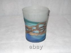 Art Deco Style Hand Made Blown Glass Vase Metal Coated Aqua Blue