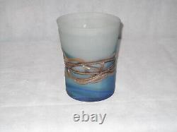 Art Deco Style Hand Made Blown Glass Vase Metal Coated Aqua Blue