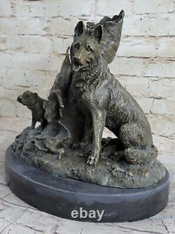 Art Deco Style Handcrafted Detailed European Made Dogs Bronze Sculpture Statue