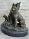 Art Deco Style Handcrafted Detailed European Made Dogs Bronze Sculpture Statue