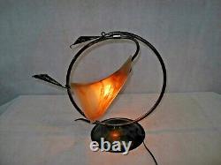 Art Deco Style Handmade Wrought Iron Table Lamp 1 Blown Glass Shade Brown