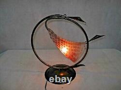 Art Deco Style Handmade Wrought Iron Table Lamp 1 Blown Glass Shade Red Crackled