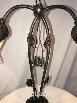Art Deco Style Handmade Wrought Iron Table Lamp 2 Blown Glass Shades Green Multi