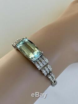 Art Deco Style Huge 21ct Aquamarine And Diamond Bracelet With Valuation $16,860