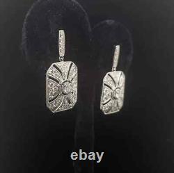 Art Deco Style Lab Created Diamond 14K White Gold Finish Drop Dangle Earrings