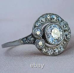 Art Deco Style Lab Created Diamond Bezel Wedding 14Ct White Gold Filled Ring