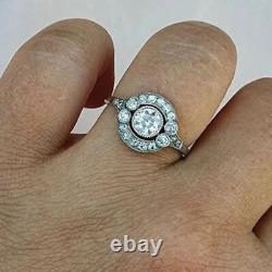Art Deco Style Lab Created Diamond Bezel Wedding 14Ct White Gold Filled Ring