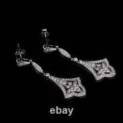 Art Deco Style Lab Created Diamond Drop/Dangle 14K White Gold Plated Earrings