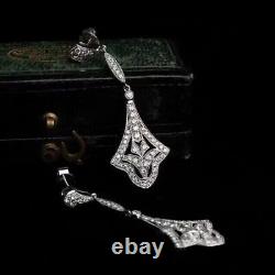 Art Deco Style Lab Created Diamond Drop/Dangle 14K White Gold Plated Earrings
