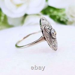 Art Deco Style Lab Created Diamond Filigree Wedding 14Ct White Gold Filled Ring