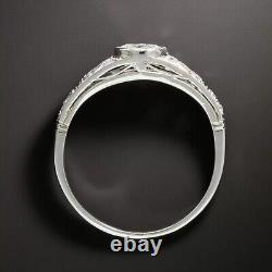 Art Deco Style Lab-Created Diamond Milgrain Wedding 14K White Gold Filled Ring