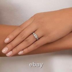 Art Deco Style Lab-Created Diamond Milgrain Wedding 14K White Gold Filled Ring