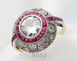 Art Deco Style Lab Created Diamond & Ruby Engagement 14K Yellow Gold Filled Ring