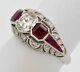 Art Deco Style Lab Created Diamond & Ruby Wedding 14ct White Gold Filled Ring