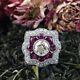 Art Deco Style Lab Created Diamond & Ruby Wedding 14ct White Gold Filled Ring