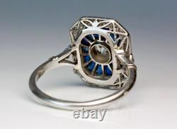 Art Deco Style Lab Created Diamond & Sapphire Birthday 14K WhiteGold Filled Ring