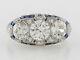 Art Deco Style Lab Created Diamond & Sapphire Wedding 14k White Gold Filled Ring