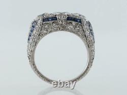 Art Deco Style Lab Created Diamond & Sapphire Wedding 14K White Gold Filled Ring