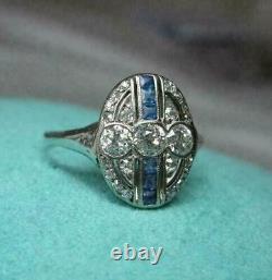 Art Deco Style Lab Created Diamond Three Stone Wedding 14KWhite Gold Filled Ring