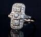 Art Deco Style Lab Created Diamond Threestone Wedding 14k White Gold Filled Ring