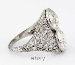 Art Deco Style Lab-Created Diamond Two-Stone Cocktail Engagement 925 Silver Ring